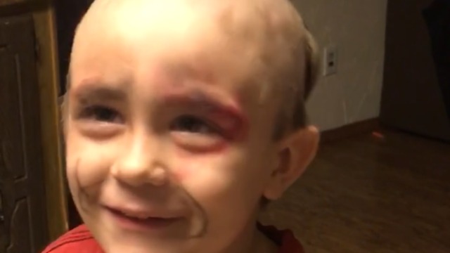 A Little Boy Shaves Off His Head And Wears His Mom's Makeup