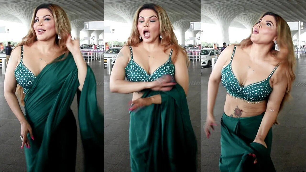 Rakhi Sawant Saree Slipping Moment While Dancing On What Jhumka Song Outside Airport 🤩💖📸