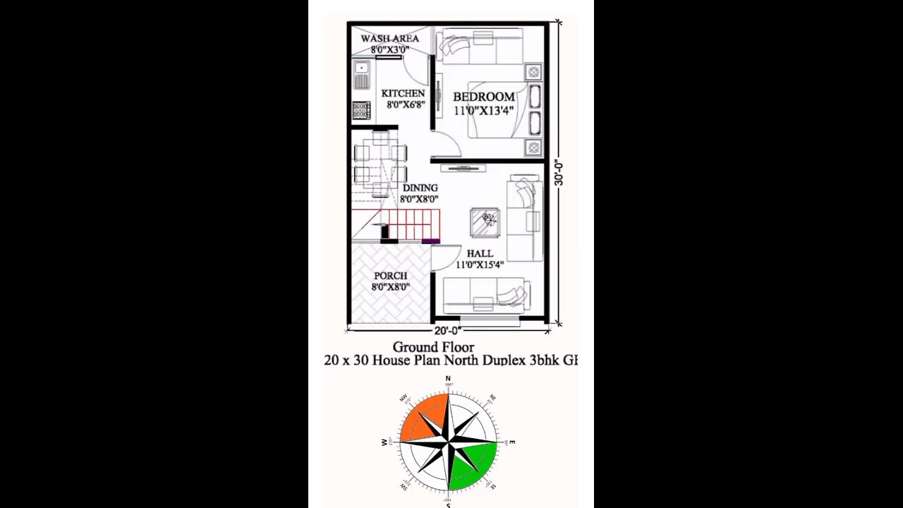 20 × 30 house plan|North Duplex 3 bhk home plan| 600sqft house plan| 20 by 30 home plan#housedesign