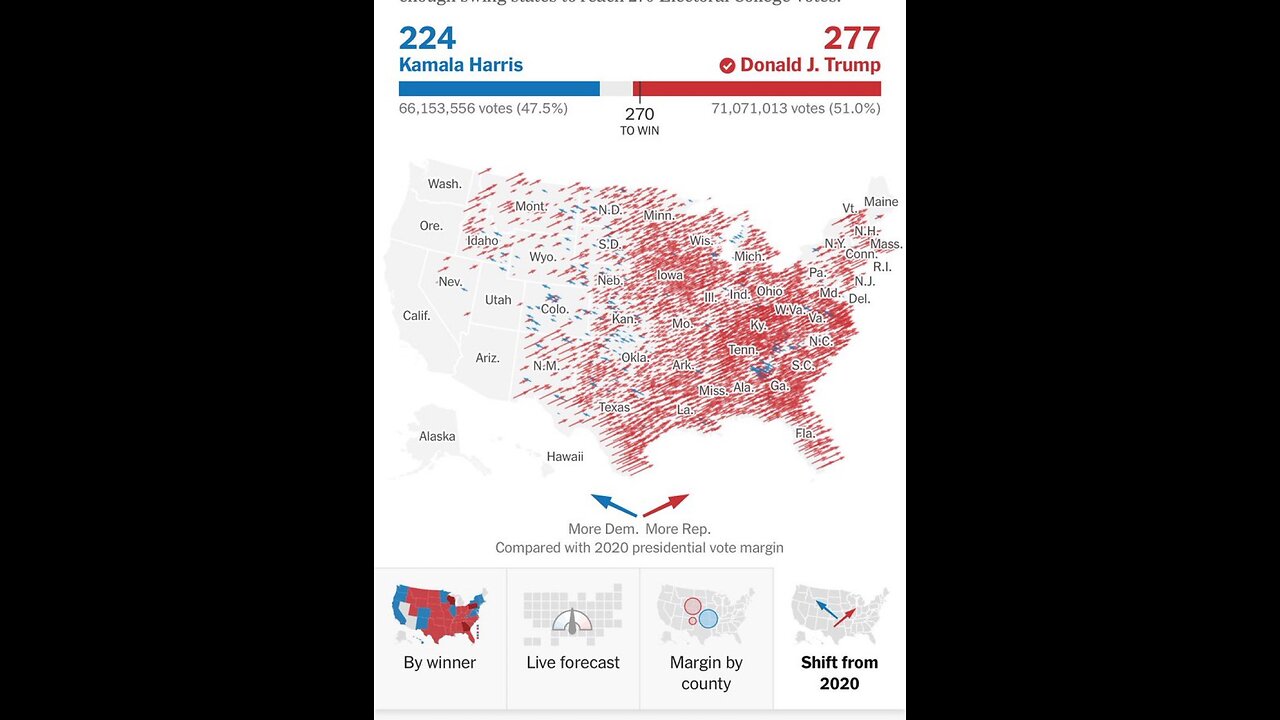 Trump win map 2020 vs 2024 huge increase Midwest and east coast