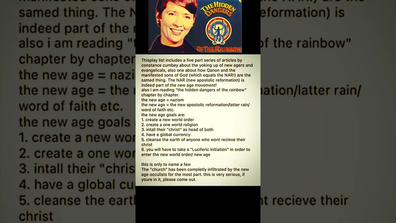 HIDDEN DANGERS OF THE RAINBOW PLAYLIST! plus articles by Constance Cumbey! #newage