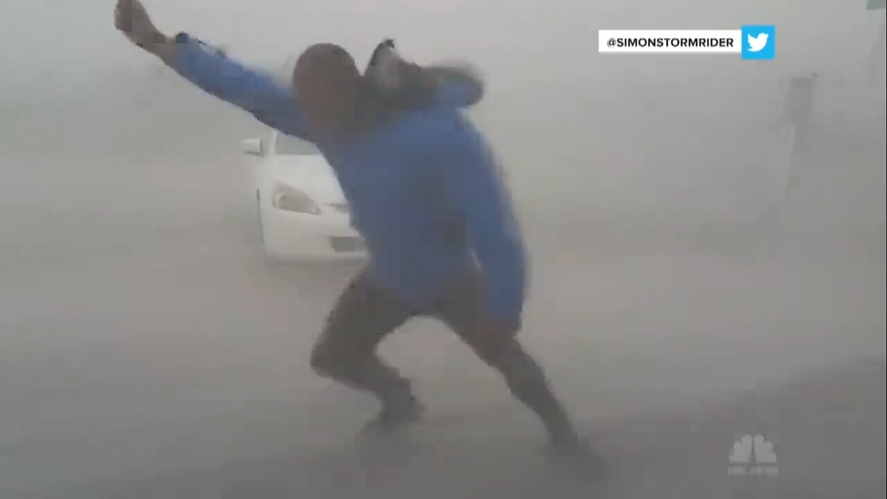 Storm chaser battles hurricane irma's powerful winds