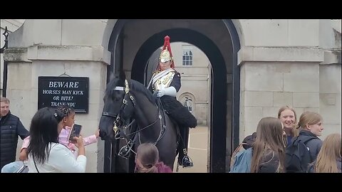 Tourist pulls on the Rein guard shouts get off the Reins #horseguardsparade