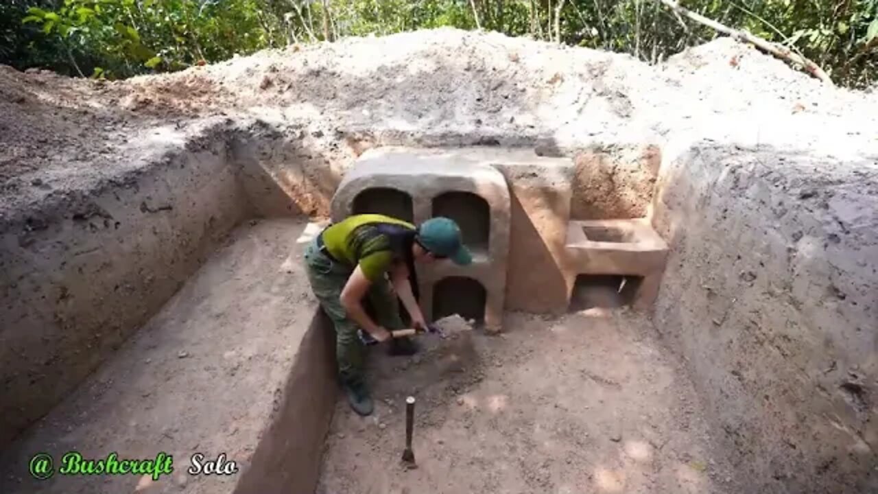 Building @ a DUGOUT Shelter with Fireplace from START TO FINISH Plastic Roof & Wood Stove with Clay