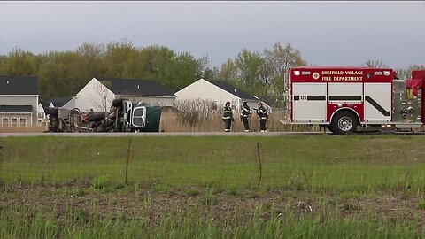 Tanker truck carrying alcohol overturns on I-90 in Avon closing all lanes