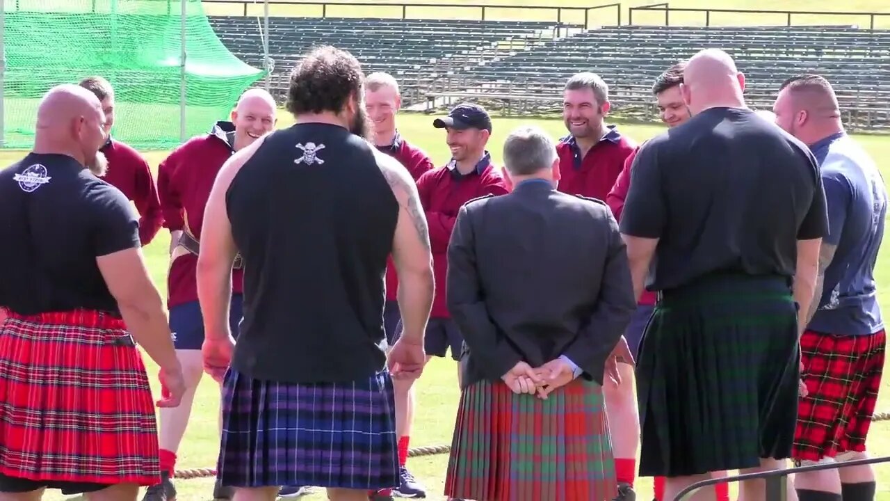 World's Strongest Men in a Tug o' War Challenge at Braemar Gathering Highland Games site in Scotland