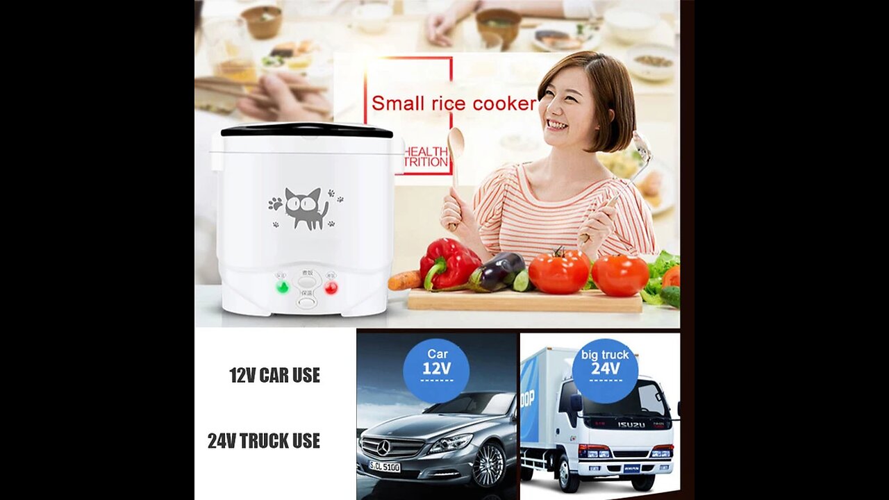 12V 24V Mini Rice Cooker Car Truck Soup Porridge Cooking Machine Food Steamer