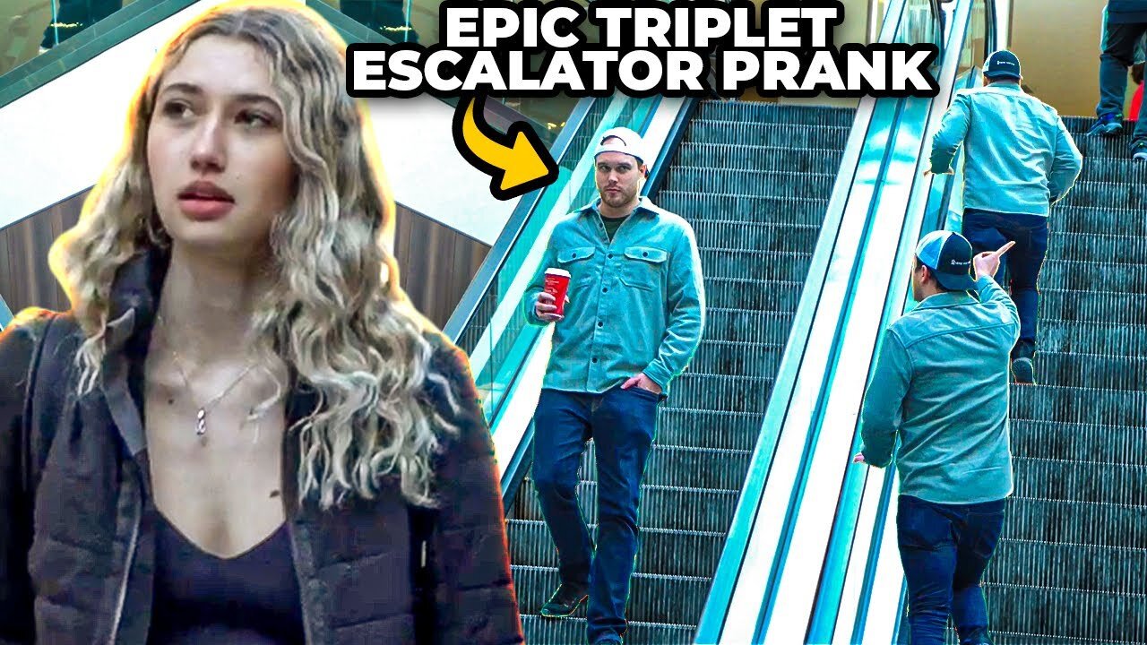 Triplet Time Traveler Escalator Prank