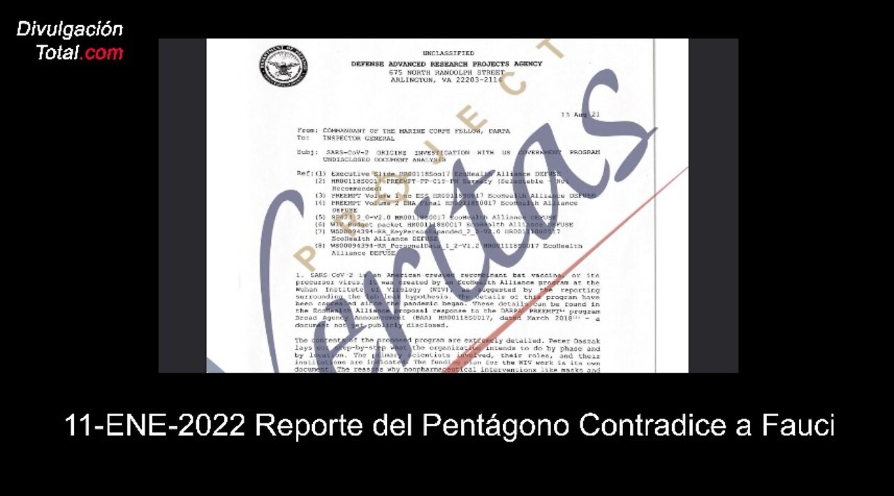 11-ENE-2022 Reporte del Pentágono Contradice a Fauci