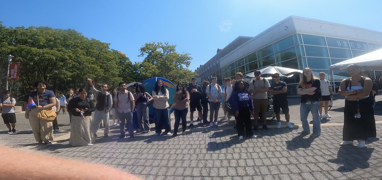 Stony Brook Univ: Several One-on-Ones of Students Ready To Get Born Again, I Pray for Them, (Crowd Begins At 1hr13min mark) Later Draw a Large, Calm Crowd, Rebuke a MAGA Trump Student and He Humbles Himself, Preaching On What It Means To Totally Surrender