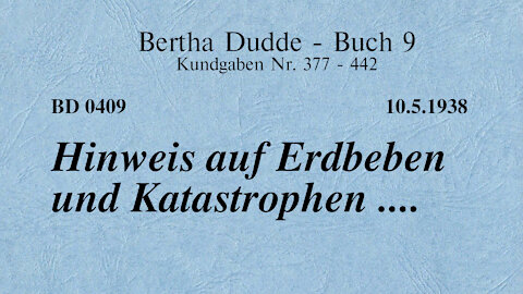 BD 0409 - HINWEIS AUF ERDBEBEN UND KATASTROPHEN ....