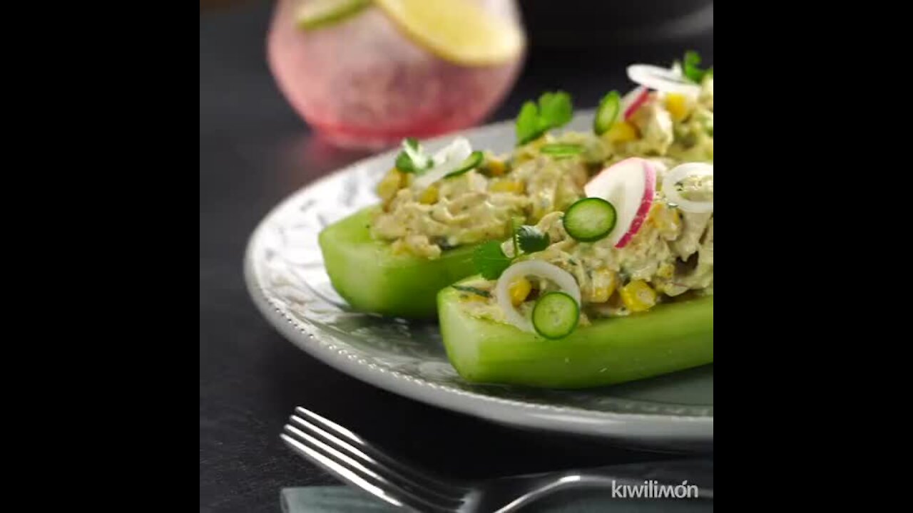 Cucumbers Stuffed with Chicken Salad