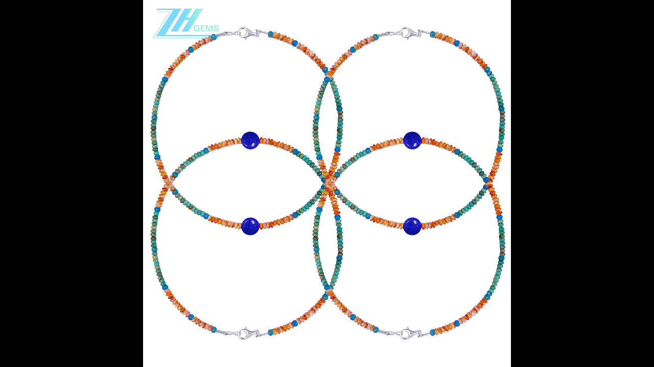 Natural turquoise Lapis lazuli Spiny oyster Apatite orange blue green gemstone Handmade gift
