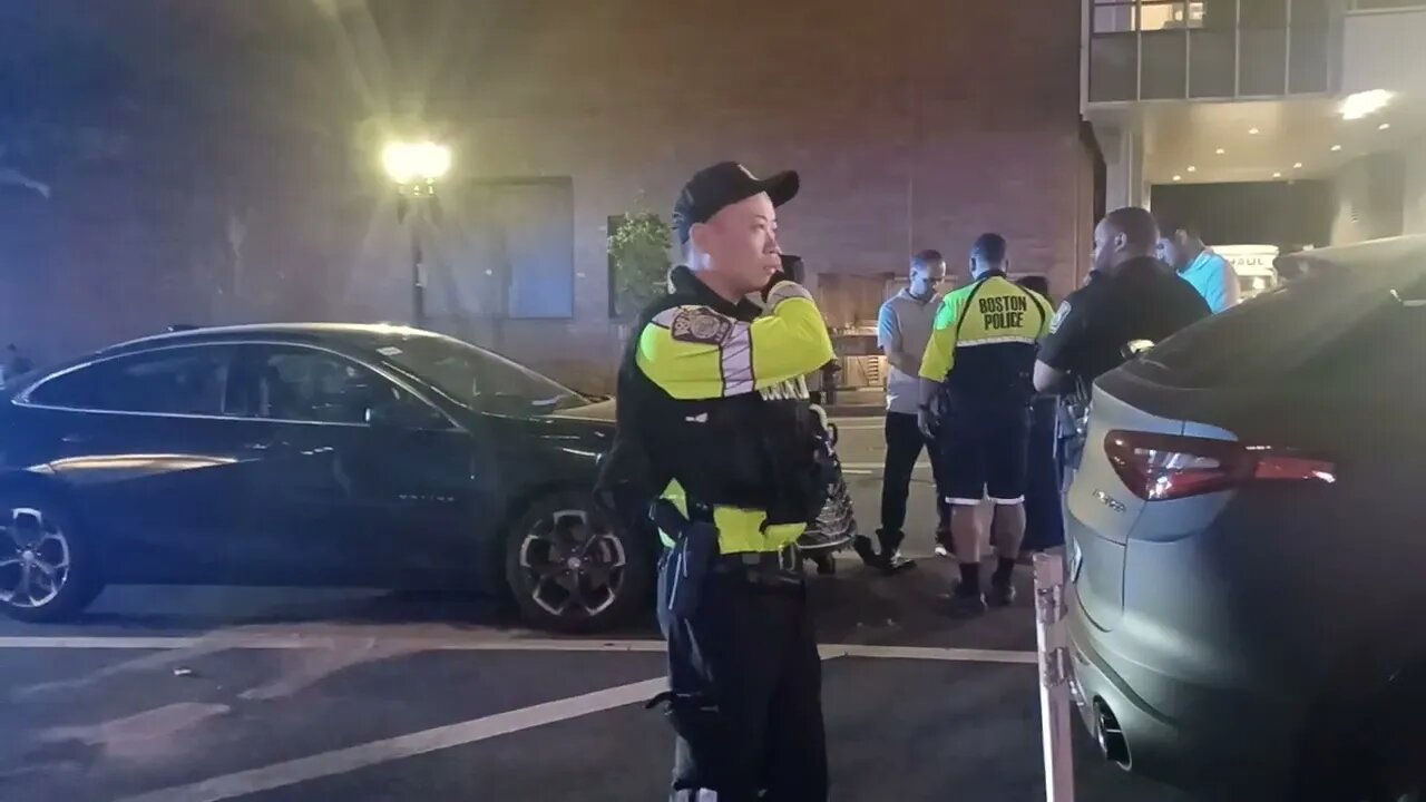 Boston police respond to a fender bender on Kneeland Street downtown