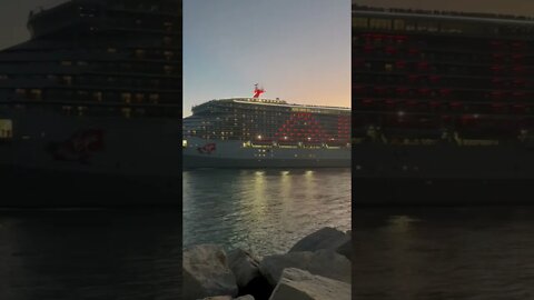 Valiant Lady heading out to sea at night 🧜🏾‍♀️#ahoy #virginvoyages