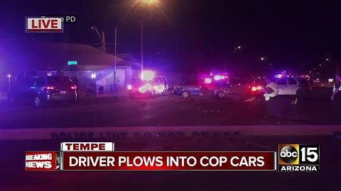 Man drives stolen car into unmarked Tempe police cruisers