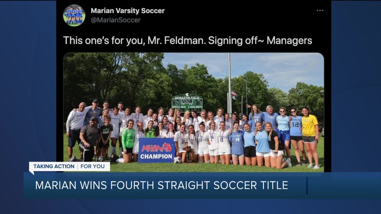 Bloomfield Hills Marian wins fourth straight soccer title, dedicates win to late AD Dave Feldman