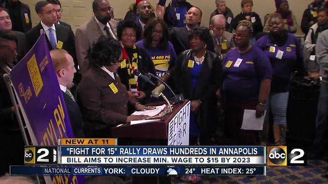 Hundreds rally in Annapolis for the "Fight for 15"