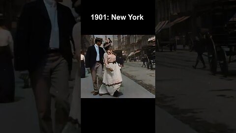 1901: New York City. Woman's Dress Blown Up By Shaft | 60fps, Colorized, AI Enhanced, Sound Design