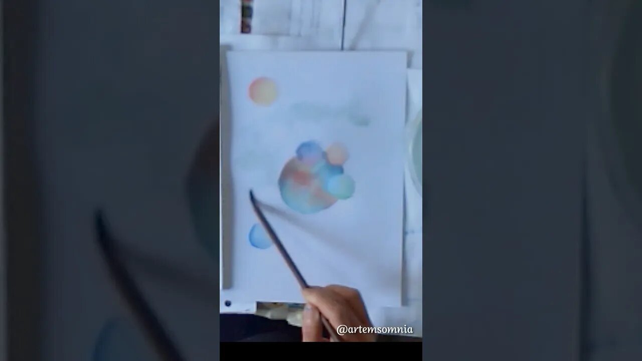 Beginner Watercolor Tutorial Composition : Gradient Planets in Abstract Space #shorts #shortsfeed