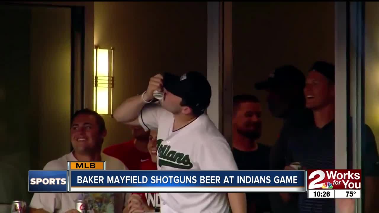 Baker Mayfield Shotguns Beer at Indians Game