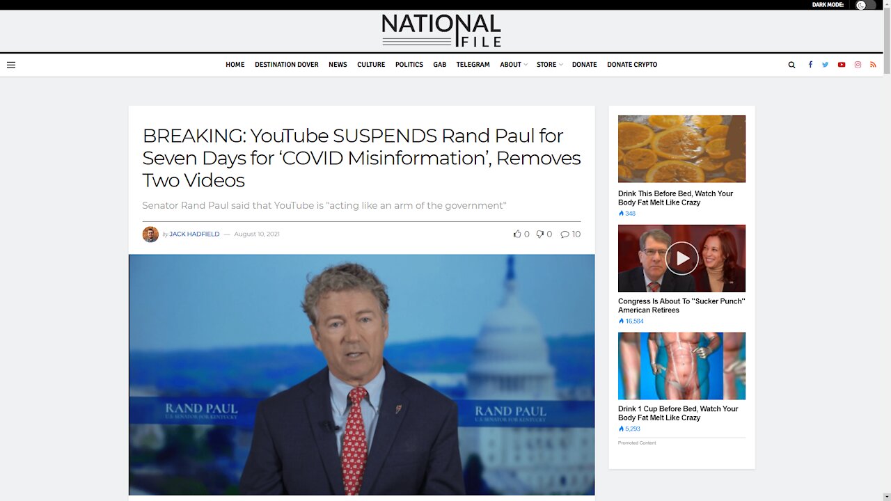 YouTube Suspends Literal Doctor Rand Paul For 'COVID Misinformation'