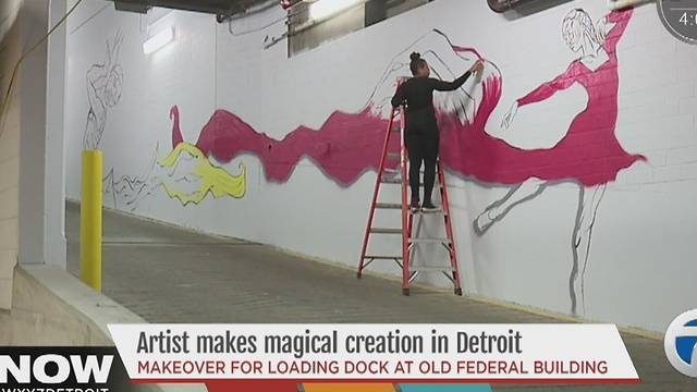 Artist creating giant mural in Detroit