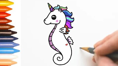 COMO DESENHAR CAVALO MARINHO UNICÓRNIO KAWAII - FÁCIL