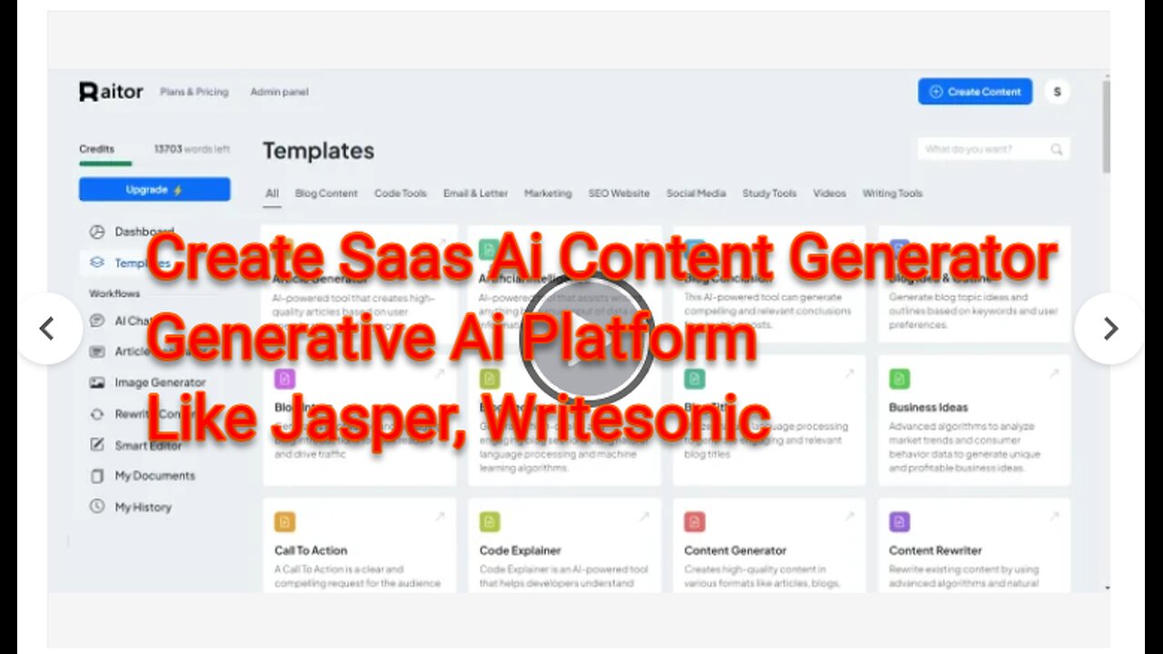 How To Create Saas Ai Content Generator Generative Ai Platform Like Jasper, Writesonic