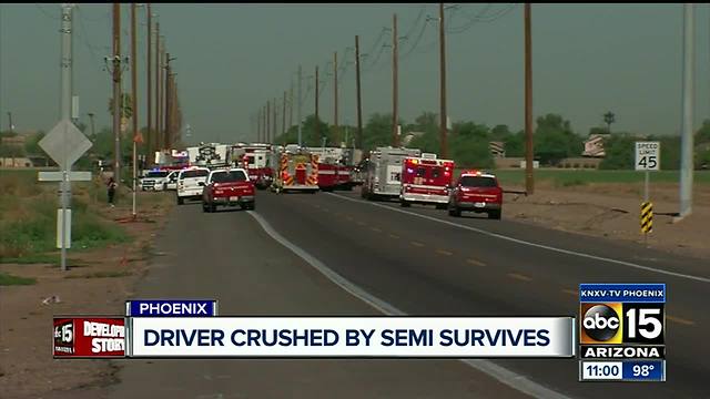 Several hurt after semi-truck rolls onto cars in west Phoenix