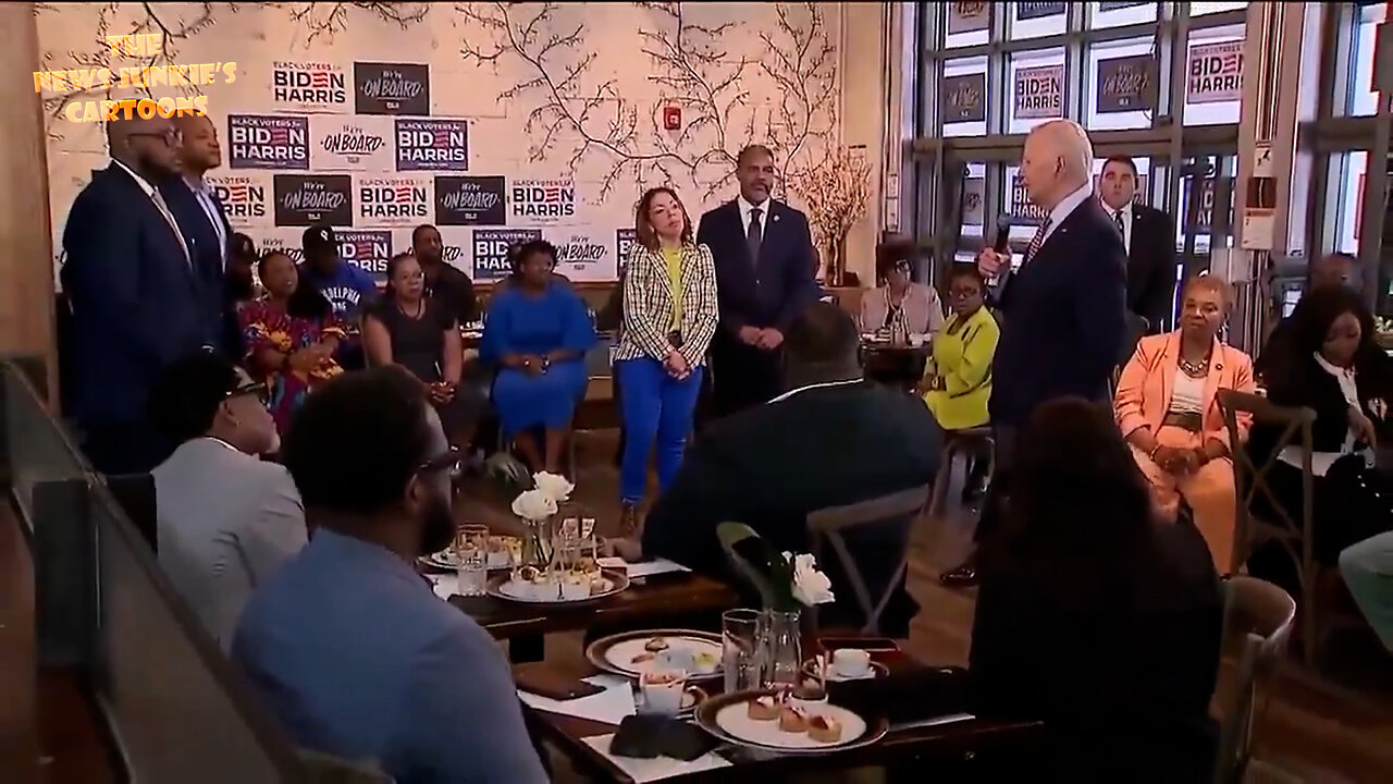 Biden mumbles his made up stories to a group of Democrats in a cafeteria: "I got involved as a kid in the civil rights movement... (in a few mins)... in 1969, I got involved deeply in the civil rights movement..."