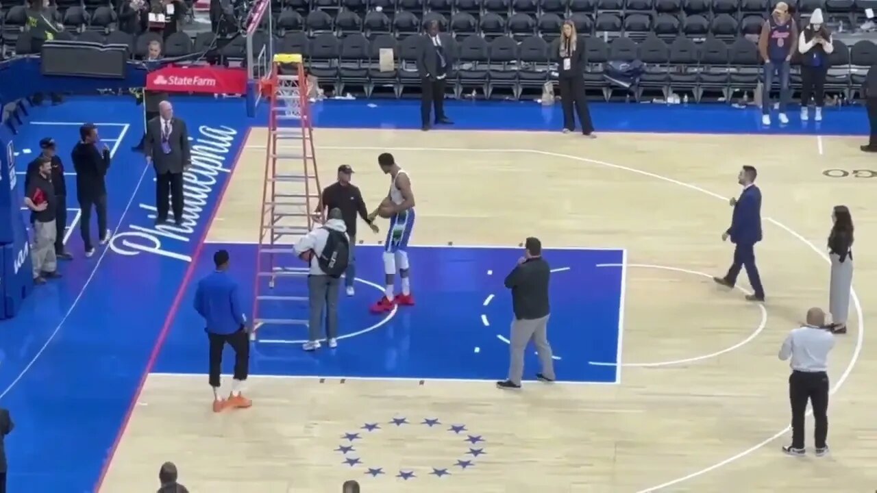 Giannis Tosses LADDER after 76ers Employee won't let him Practice - NBA Highlights