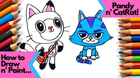 How to draw and paint Pandy and CatRat from Gabby's Dollhouse