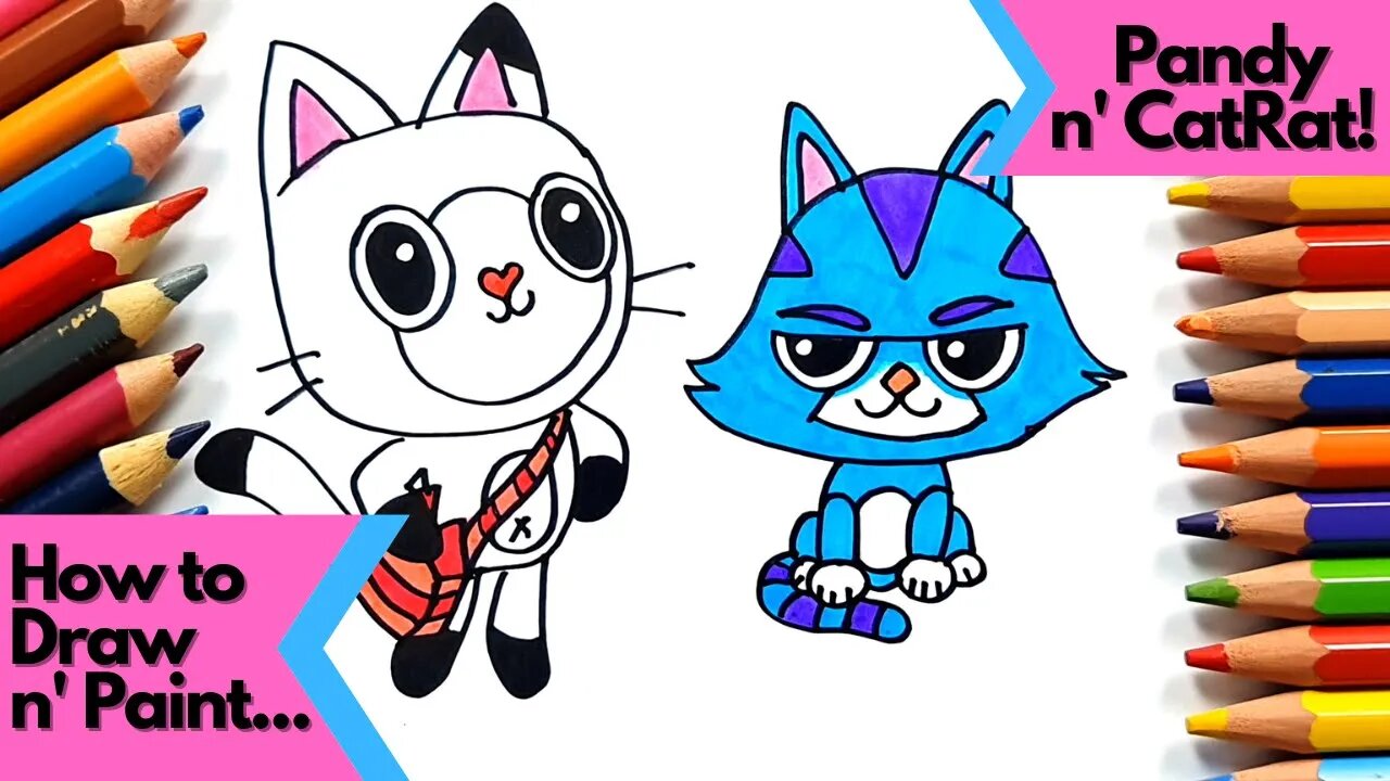 How to draw and paint Pandy and CatRat from Gabby's Dollhouse