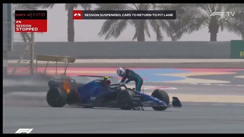 Williams of Nicolas Latifi on fire causes red flag | Bahrain #F1Testing Day 2