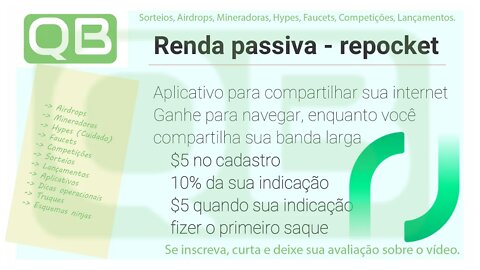 $5 na inscrição com repocket - ganhe todo dia navegando na internet!