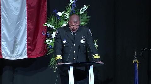 Chief Vaughn thanks the community for their support following the death of Lt. Aaron Allan