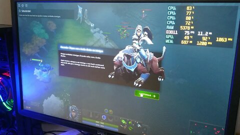 APU AMD A12-8870 com Radeon R7, testando Dota 2 em Full HD competitivo.