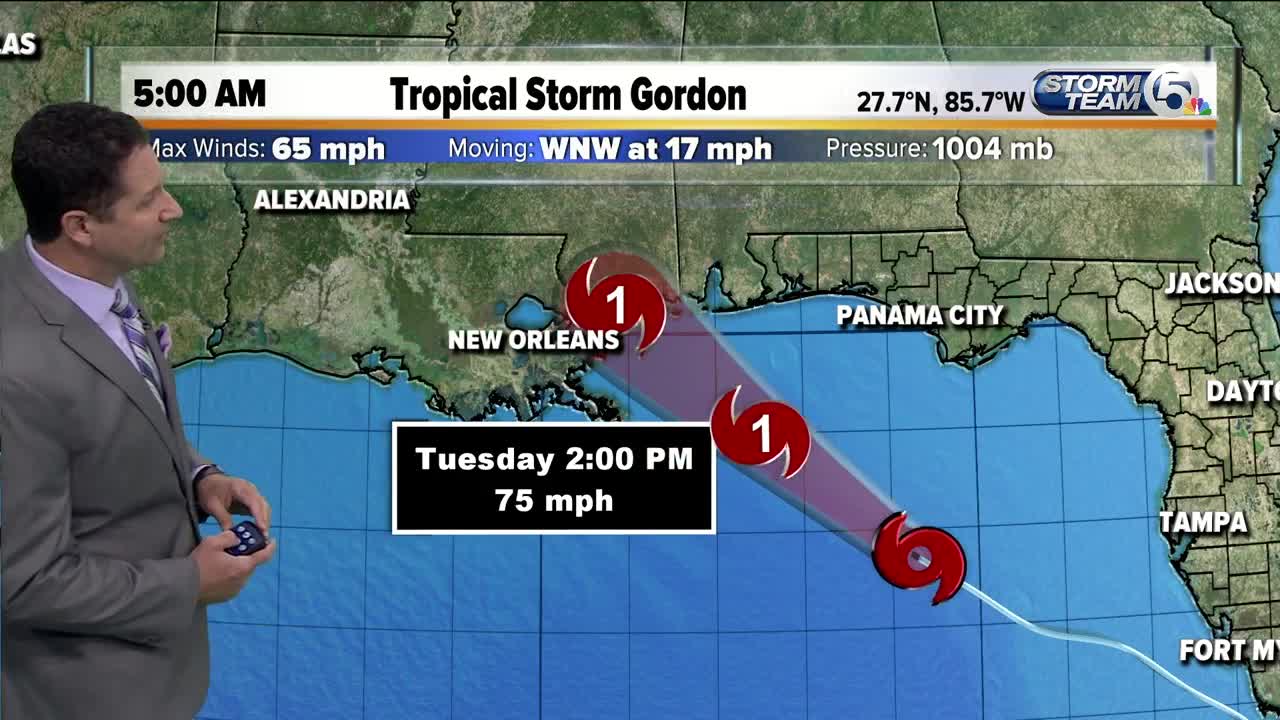 5 a.m. Gordon update: Tropical storm packing 65 mph winds