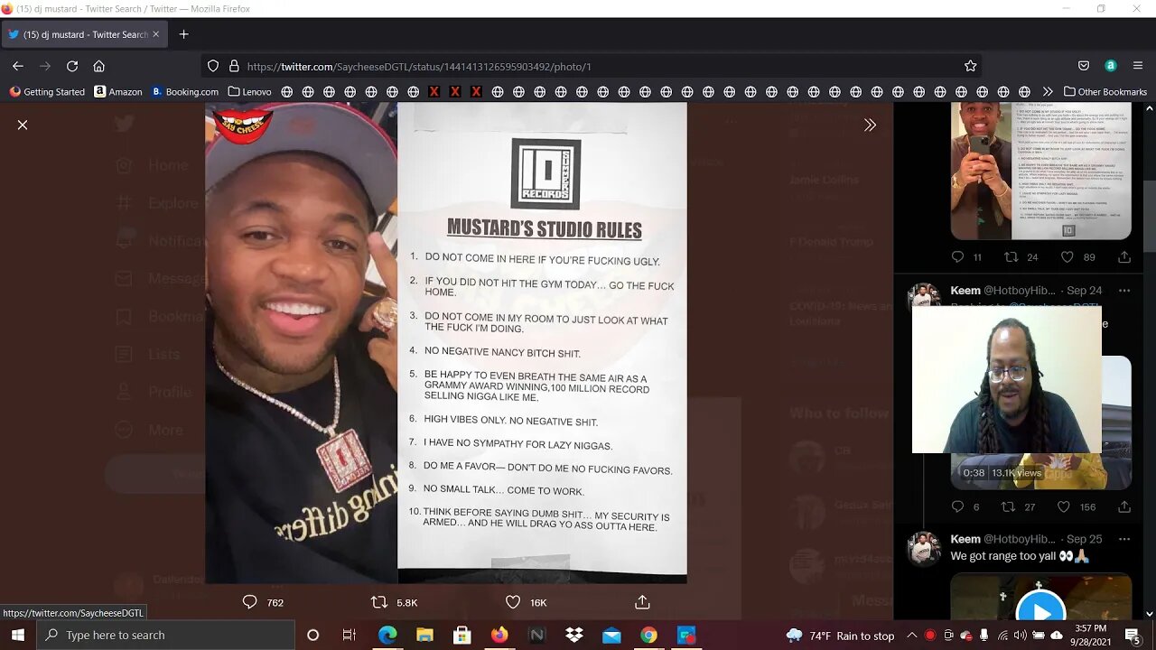 DJ MUSTARD STUDIO RULES 👏🏿👏🏿👏🏿