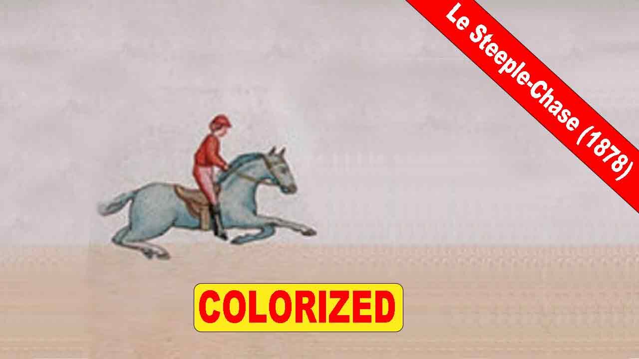 Le Steeple-Chase (1878) | Jumping over Obstacle | Old Colorized Movie