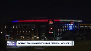 Detroit stadiums Ford Field, Comerica Park, Little Caesars Arena shine for essential workers