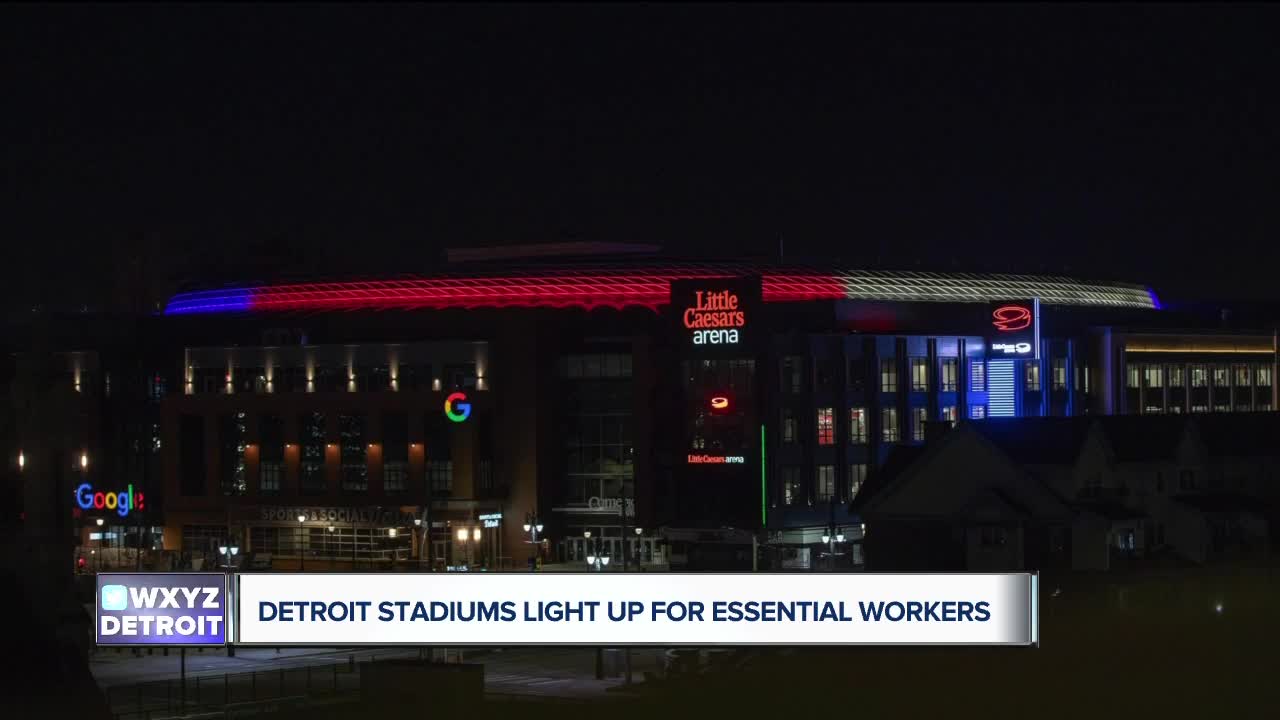 Detroit stadiums Ford Field, Comerica Park, Little Caesars Arena shine for essential workers