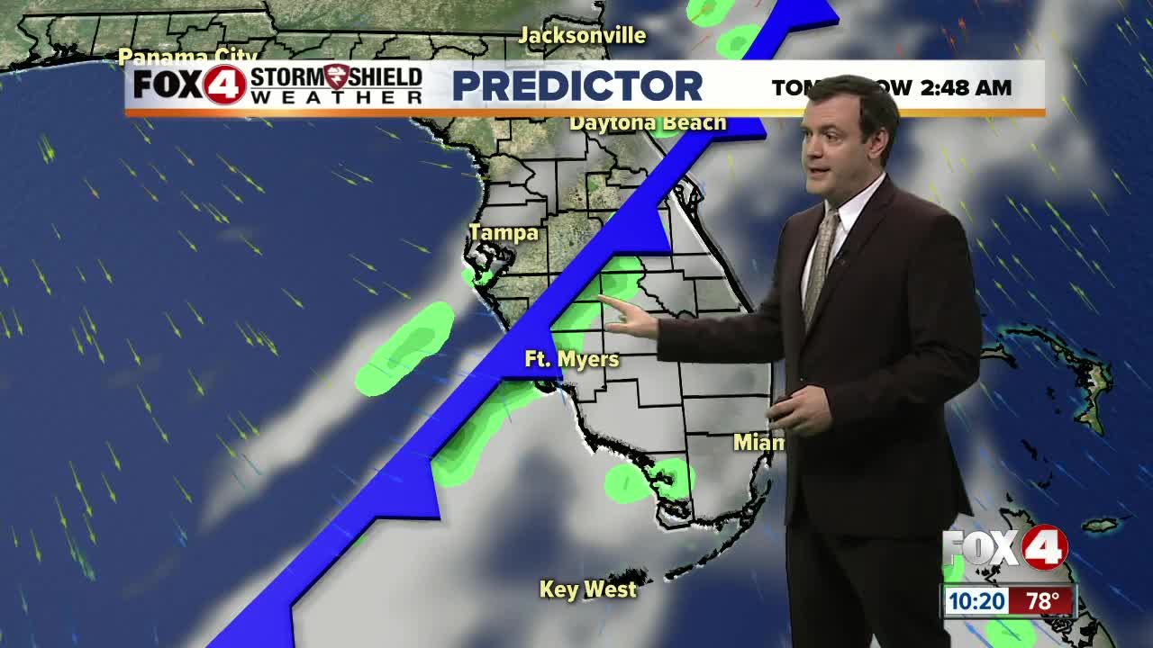 Forecast: A cold front will move through overnight with a sunny Monday afternoon ahead