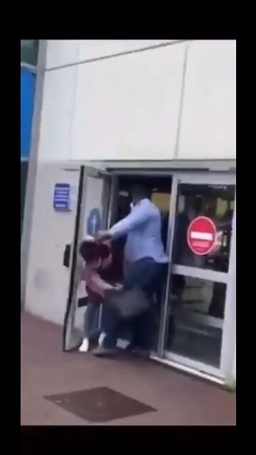 France - Antifa gorillas preventing people from entering Elite satanic Food Market!