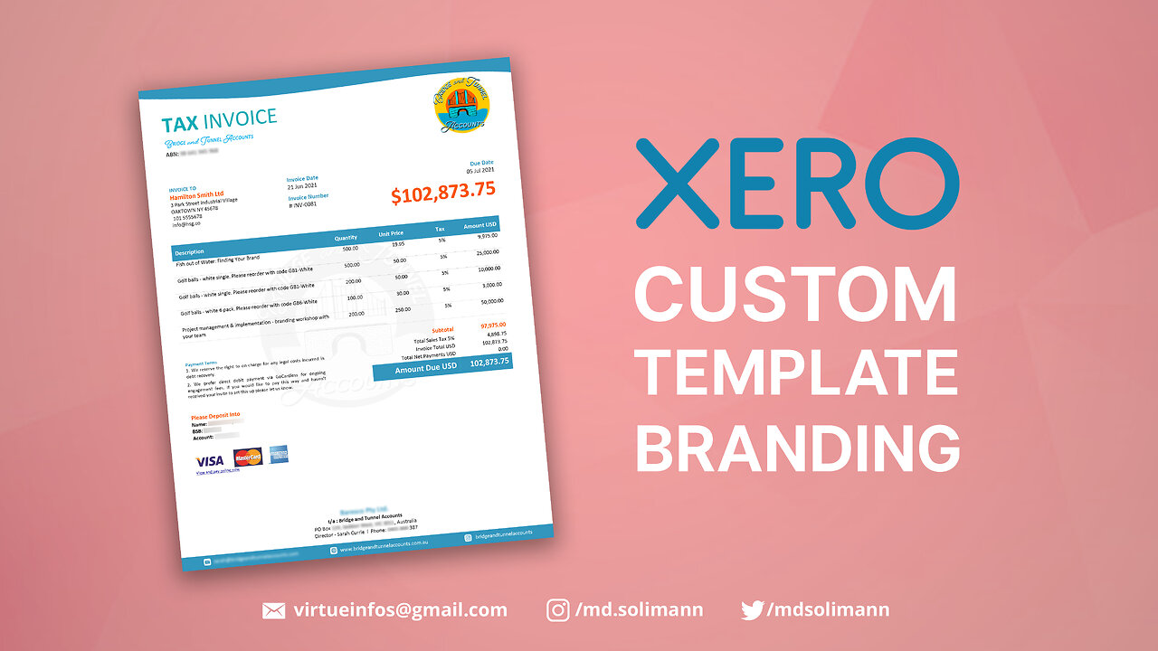Xero custom template | Xero invoice template branding design