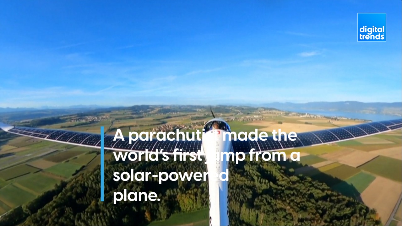 A parachutist made the world’s first jump from a solar-powered plane.