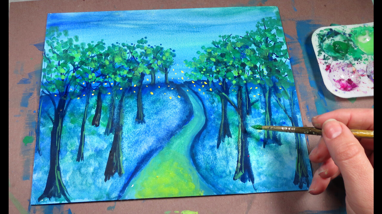 Painting a Firefly Forest at Night - Art Tutorial in God's Creation