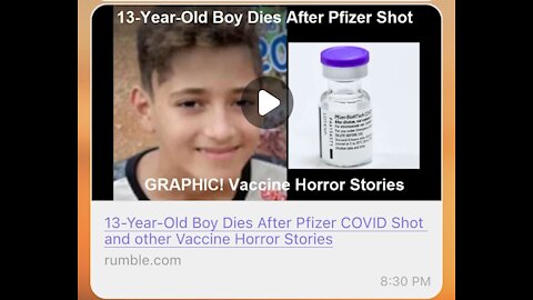 13-Year-Old Boy Dies After Pfizer COVID Shot and other Vaccine Horror Stories