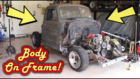 PART 19 - 1952 Chevy 3100 - Placing Body on Frame!